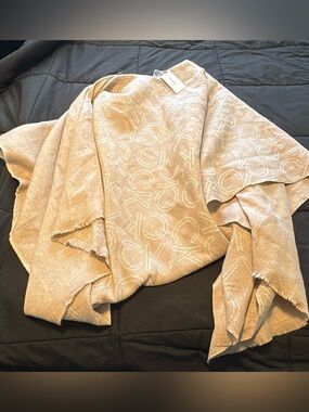 Calvin Klein Neutral Beige Logo Shawl Sweater